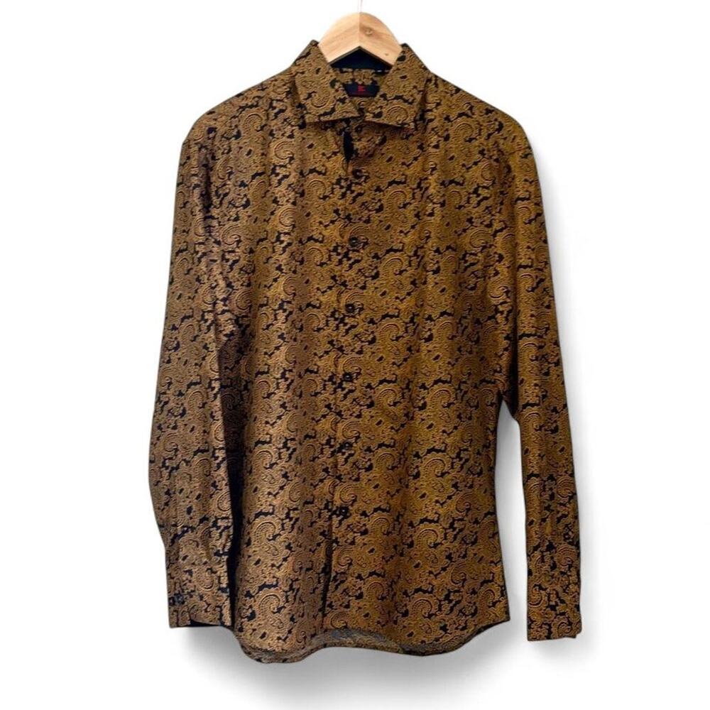 Gold and Black Paisley Button-up Shirt